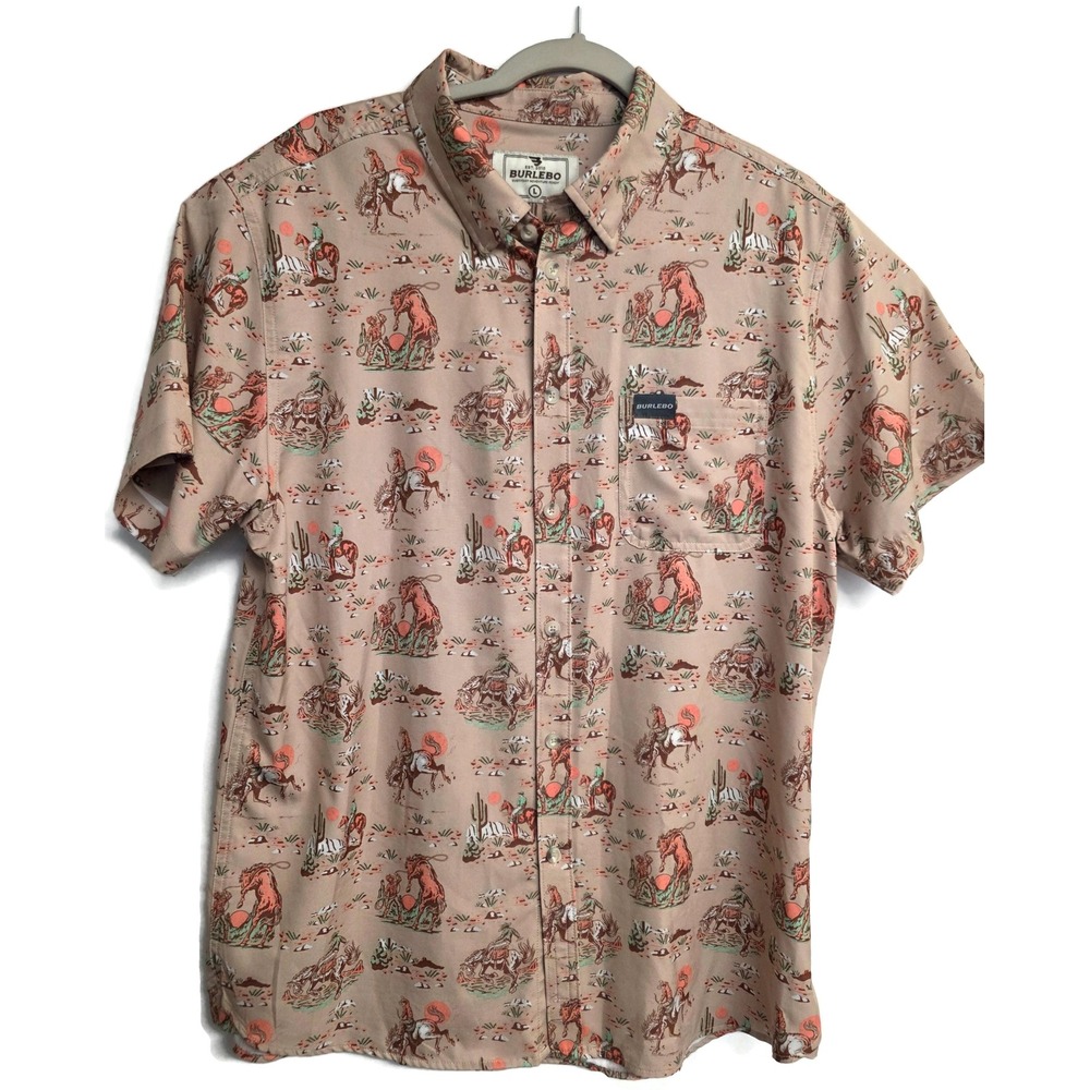 Burlebo Mens Cowboy Up Western Rodeo Performance Shirt Button Down Large Stretch